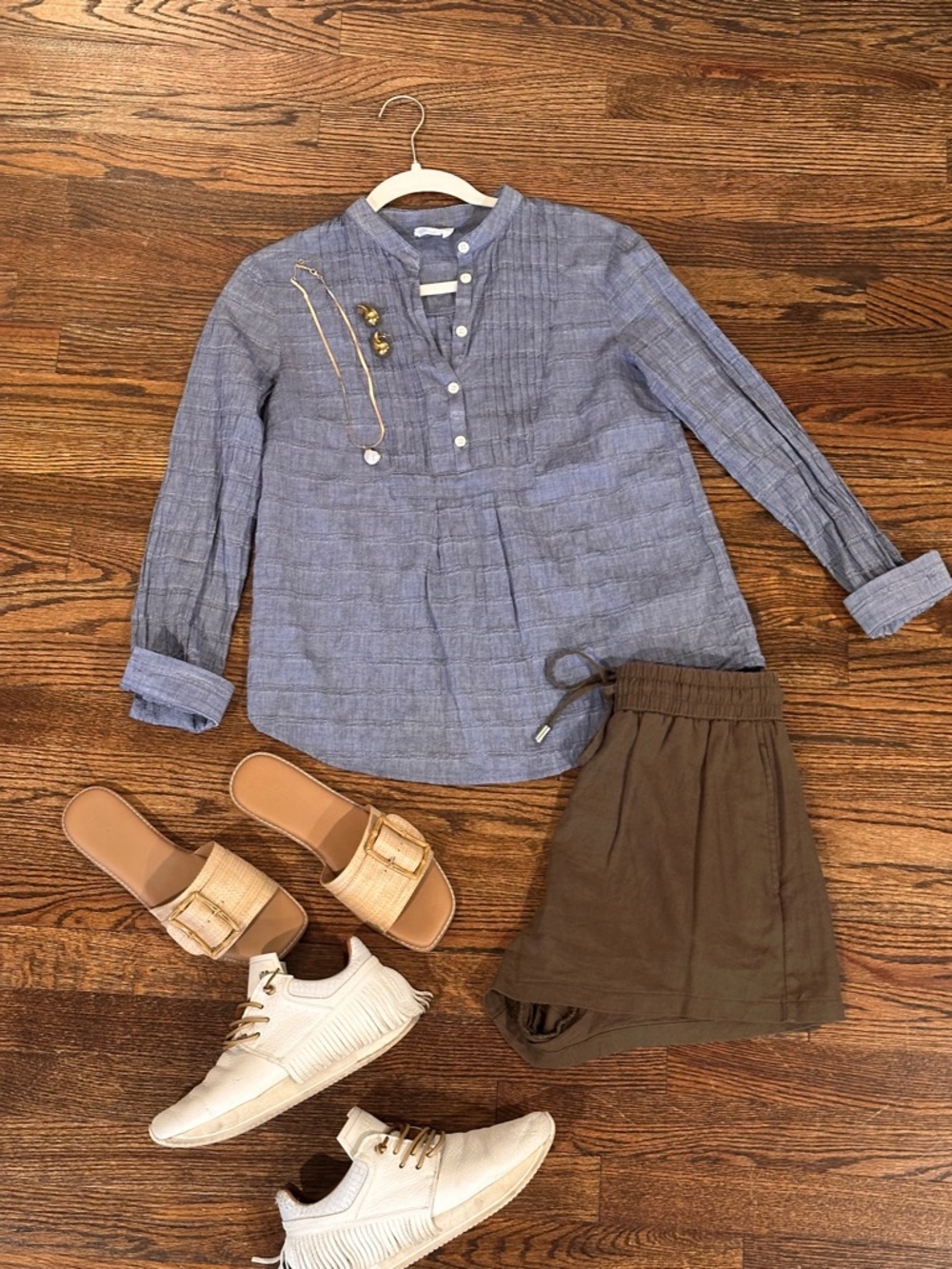 Light Blue Textured Button-Front Blouse Chambray Material